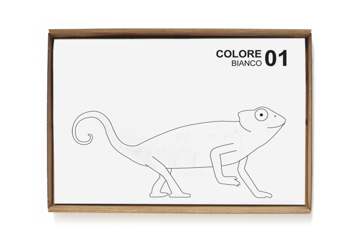 A friendly chameleon created to introduce children to the world of colors: white and black, primary and secondary colors, color temperature