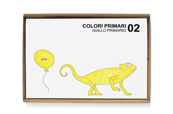 A friendly chameleon created to introduce children to the world of colors: white and black, primary and secondary colors, color temperature